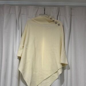 Ann Taylor Cream Knit Poncho with Jewel Button